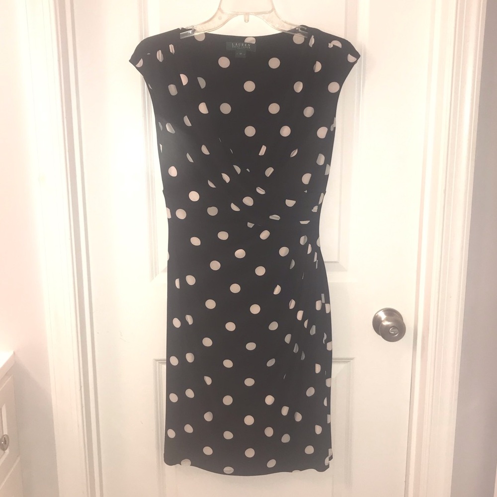 Lauren Ralph Lauren Black Dress with White Polka Dots 8P